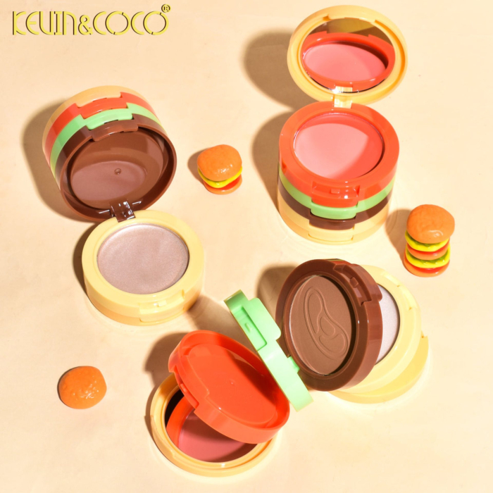 Paleta Multifunctionala, Kevin&amp;Coco, Model Burger, Set Machiaj 5 in 1, Blush, Iluminator, Contur, Pudra, Design Compact, 122 g, 8.7 x 8.7 x 6 cm, Nuanta 02 [2]