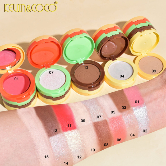 Paleta Multifunctionala, Kevin&amp;Coco, Model Burger, Set Machiaj 5 in 1, Blush, Iluminator, Contur, Pudra, Design Compact, 122 g, 8.7 x 8.7 x 6 cm, Nuanta 02 [3]