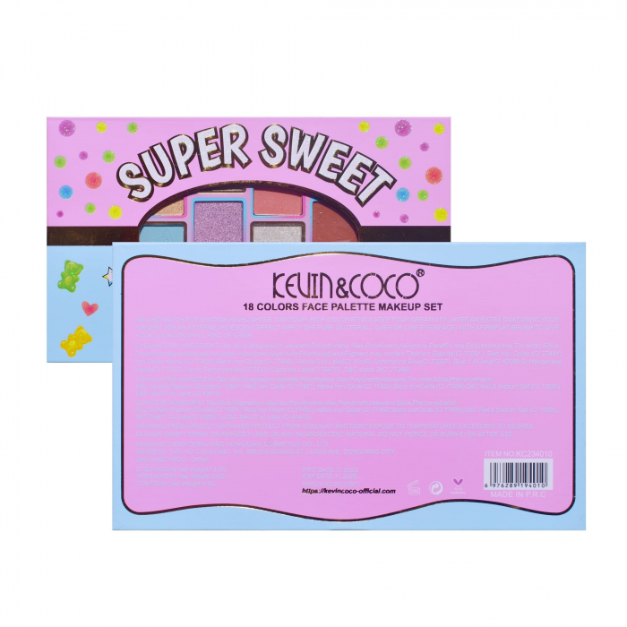 Palete de Machiaj, KEVIN &amp; COCO, Pink Blue, Fard de Pleoape, 18 culori, 19.3 x 12 x 1.4 cm [7]