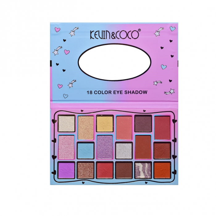 Palete de Machiaj, KEVIN &amp; COCO, Pink Blue, Fard de Pleoape, 18 culori, 19.3 x 12 x 1.4 cm [5]