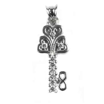 Pandantiv Cheie cu pietre, Argint 925, 2.7 cm x 1 cm, rodiata [1]