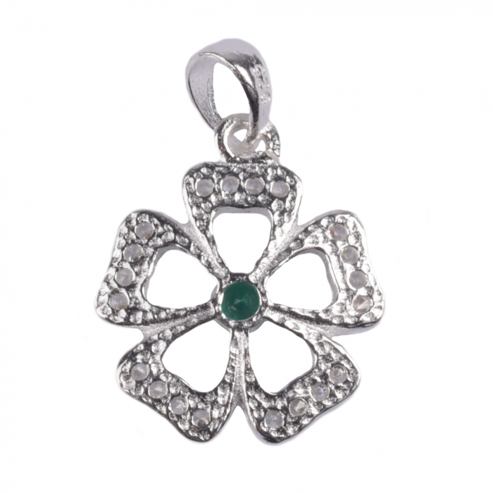 Pandantiv Floare cu Pietre, Argint 925, 1.8 cm x 1.2 cm [7]