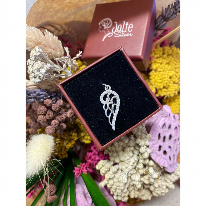 Pandantiv, Jolie Silver, Argint 925, Model Aripa cu Pietre, 1.1 g, 25x10 mm [6]
