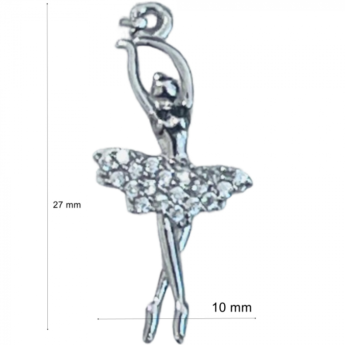 Pandantiv, Jolie Silver, Argint 925, Model Balerina cu Zirconii, 27 x 10 mm, 1.1 g [2]