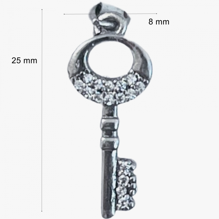Pandantiv, Jolie Silver, Argint 925, Model Cheie Rodiata cu Pietre, 25 x 8 mm, 1.2 g [6]