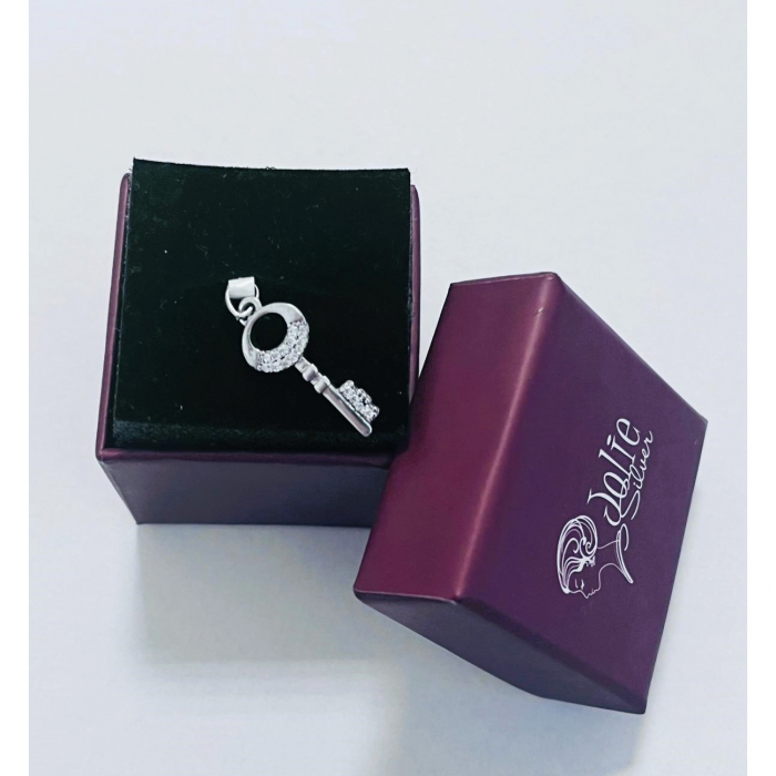 Pandantiv, Jolie Silver, Argint 925, Model Cheie Rodiata cu Pietre, 25 x 8 mm, 1.2 g [3]