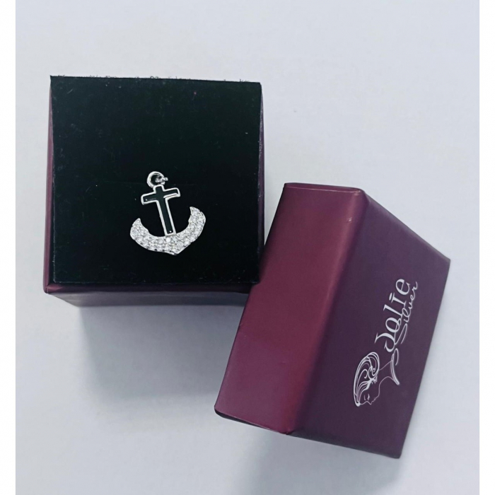 Pandantiv, Jolie Silver, Argint 925, Model Cruce Ancora cu pietre, 13 x 13 mm, 1.1 g [2]