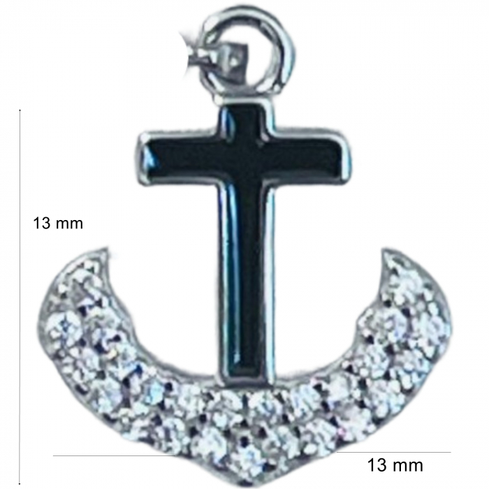 Pandantiv, Jolie Silver, Argint 925, Model Cruce Ancora cu pietre, 13 x 13 mm, 1.1 g [6]