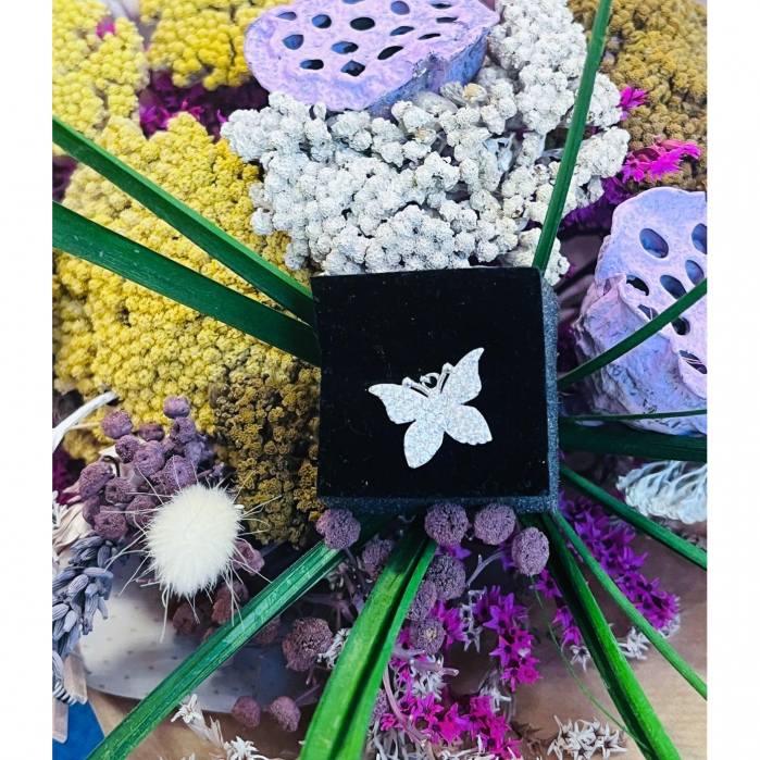 Pandantiv, Jolie Silver, Argint 925, Model Fluture cu Pietre Rodiat, Zirconiu, 18 x 15 mm, 2.3 g [6]