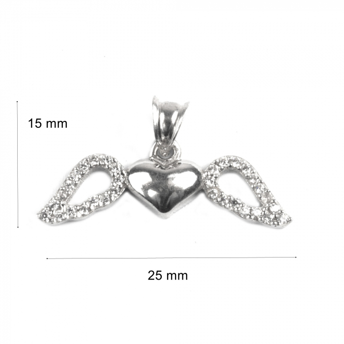 Pandantiv, Jolie Silver, Argint 925, Model Inima cu Aripi, Pietre Zirconiu, 25 x 15 mm, 1.4 g [5]