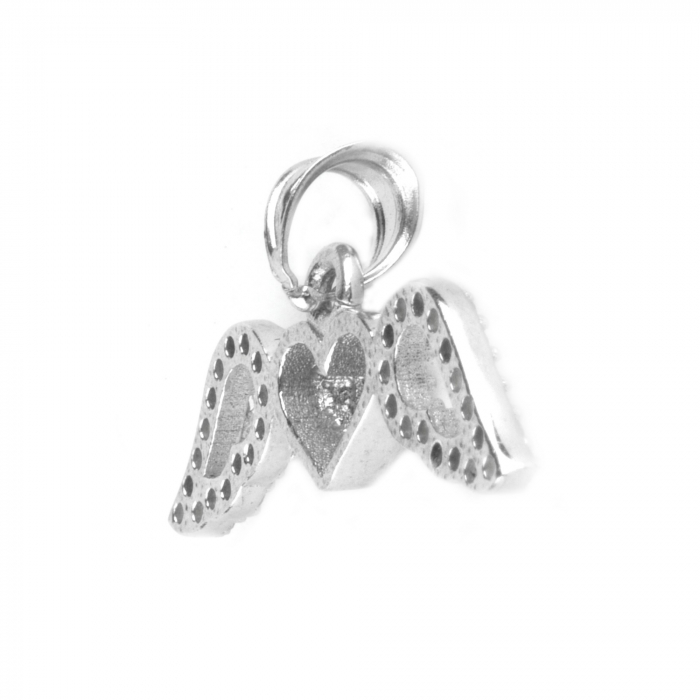 Pandantiv, Jolie Silver, Argint 925, Model Inima cu Aripi, Pietre Zirconiu, 25 x 15 mm, 1.4 g [4]