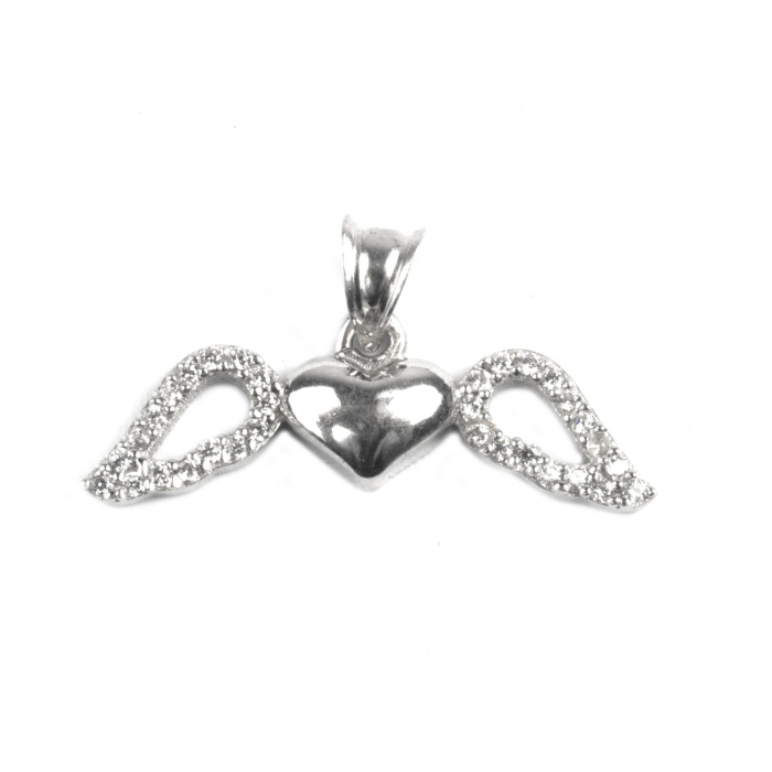Pandantiv, Jolie Silver, Argint 925, Model Inima cu Aripi, Pietre Zirconiu, 25 x 15 mm, 1.4 g [1]