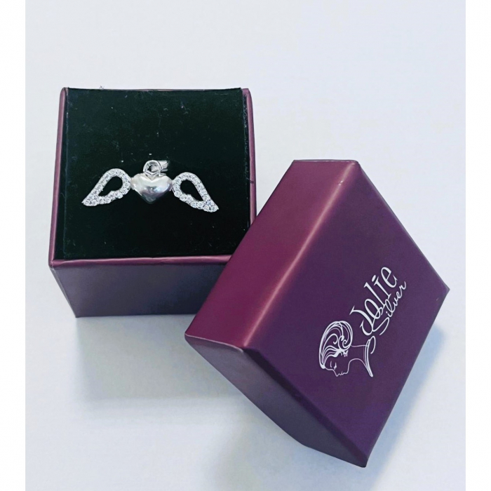 Pandantiv, Jolie Silver, Argint 925, Model Inima cu Aripi, Pietre Zirconiu, 25 x 15 mm, 1.4 g [7]