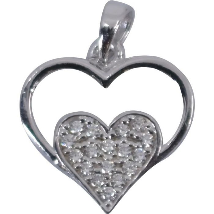 Pandantiv, Jolie Silver, Argint 925, Model Inima in Inima, Pietre Zirconiu, 20 x 15 mm, 1.2 g [1]