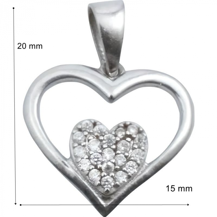 Pandantiv, Jolie Silver, Argint 925, Model Inima in Inima, Pietre Zirconiu, 20 x 15 mm, 1.2 g [4]