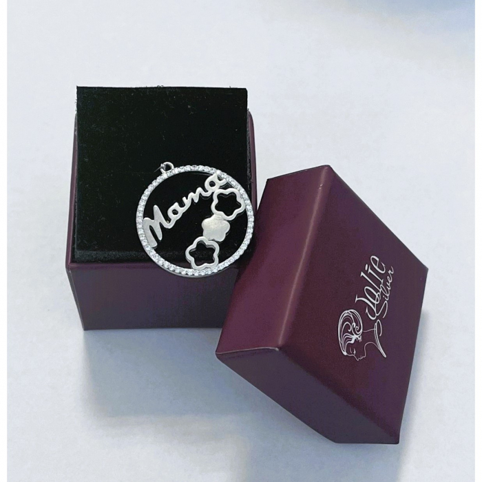 Pandantiv, Jolie Silver, Argint 925, Model Mama (cerc cu flori), Zirconiu, 22 x 22 mm, 3 g [5]