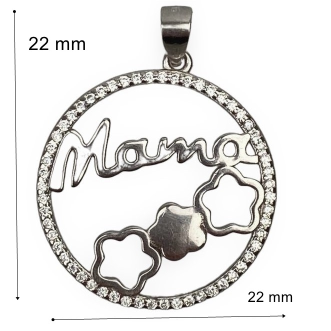 Pandantiv, Jolie Silver, Argint 925, Model Mama (cerc cu flori), Zirconiu, 22 x 22 mm, 3 g [8]