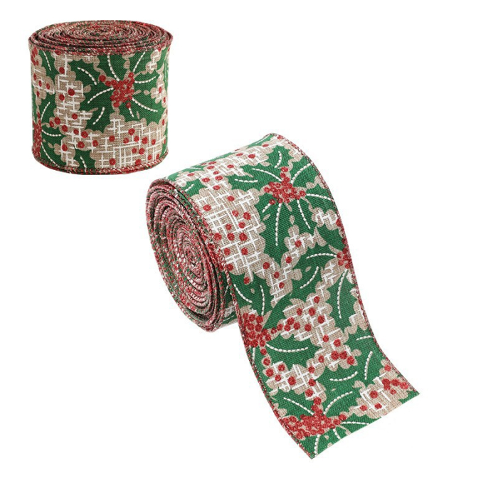 Panglica Decorativa pentru Craciun, Flippy, Ornament pentru Brad de Craciun, Pretreceri, Panglica cu Design Brad de Craciun, 200 x 6.3 cm, Khaki  [2]
