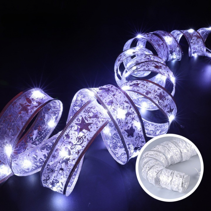 Panglică LED de Crăciun Flippy Aurie, lungime 1 m , 10 LED-uri, Baterii, Alb rece [5]