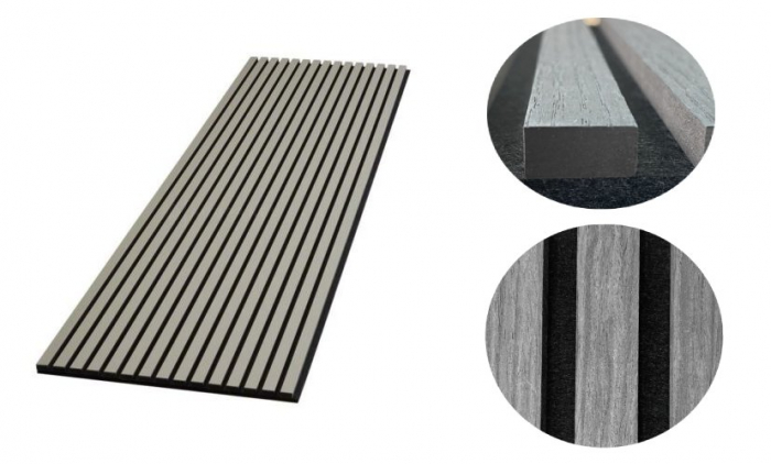 Panou riflat acustic, gri, UnicSpot, 240x60x2.1 cm [2]