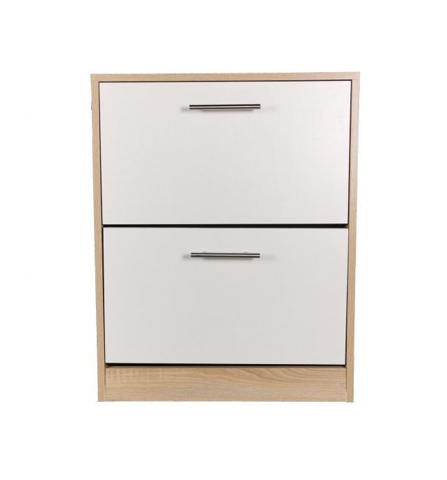 Pantofar Ancona cu doua sertare, stejar alb si alb, 63x24x81.5 cm [1]