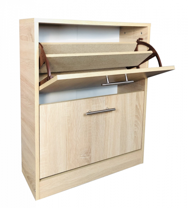 Pantofar Jesolo cu doua sertare, stejar alb, 63x24x81.5 cm [2]