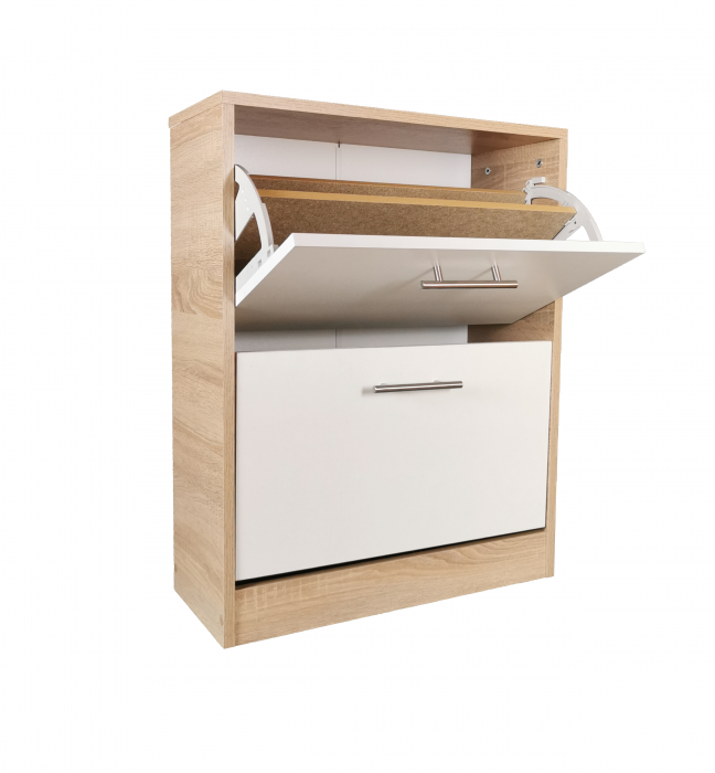 Pantofar Molino cu doua usi, stejar alb si alb, 63x24x81.5 cm [3]