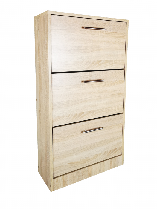 Pantofar Vario cu trei sertare, stejar alb, 63x24x117 cm [2]