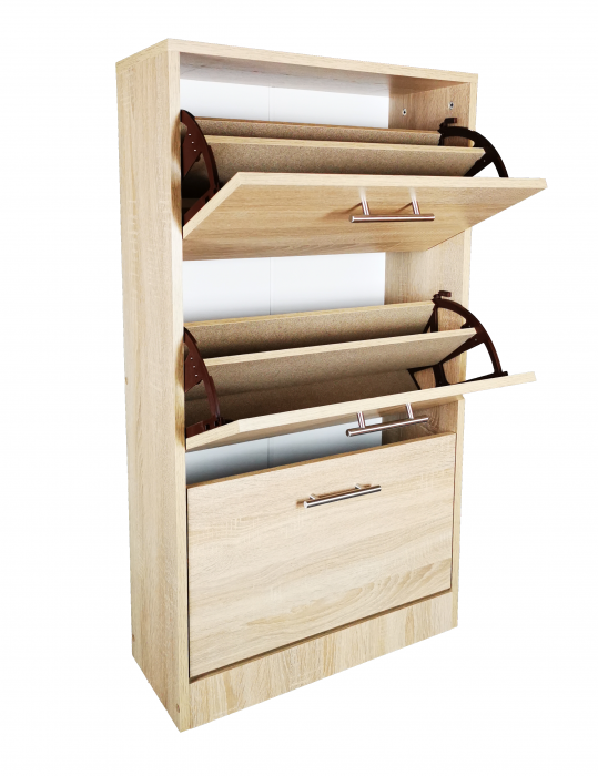 Pantofar Vario cu trei sertare, stejar alb, 63x24x117 cm [4]
