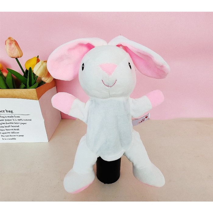 Papusa de Mana pentru Teatru de Papusi, Flippy, din Plus, 25 x 10 x 8 cm, Model Iepure, Alb/Roz [2]