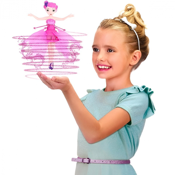 Papusa Zana Zburatoare, Flippy, Jucarie cu Senzor pentru Coordonarea Miscarilor, Incarcare USB, cu Lumini, 19x6.5 cm, Roz [7]