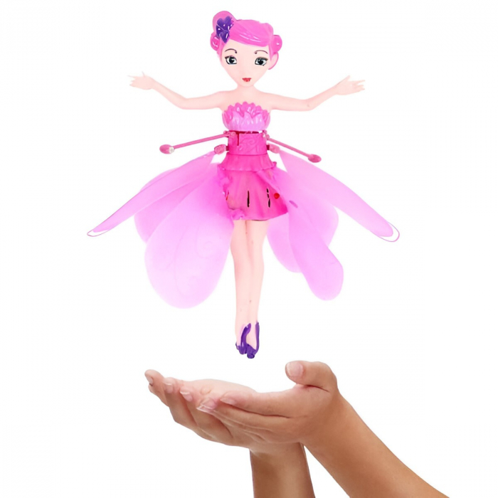 Papusa Zana Zburatoare, Flippy, Jucarie cu Senzor pentru Coordonarea Miscarilor, Incarcare USB, cu Lumini, 19x6.5 cm, Roz [8]