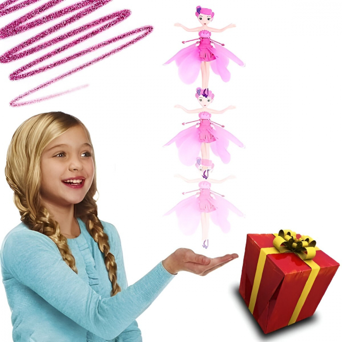 Papusa Zana Zburatoare, Flippy, Jucarie cu Senzor pentru Coordonarea Miscarilor, Incarcare USB, cu Lumini, 19x6.5 cm, Roz [4]