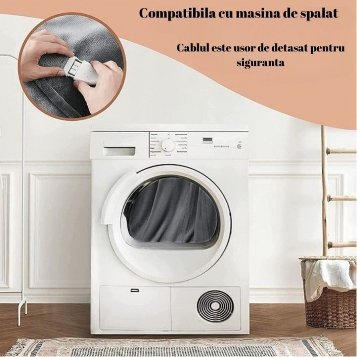 Patura Cu Incalzire Electrica, Flippy, 100 W, 160x130 cm, 3 Trepte De Incalzire, Flanel, Gri [5]