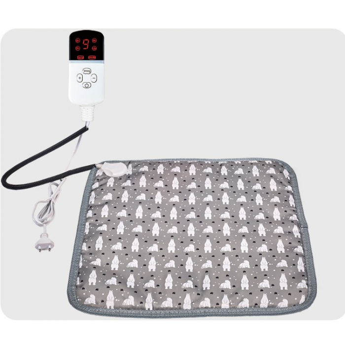 Lichidare de stoc Patura electrica pentru animale de companie, perna pentru caini, 45 x 45 cm, 28 W, 9 trepte de reglaj perna pentru pisici, anti-alunecare, gri-European standard 230V timing; Width: 4 [2]