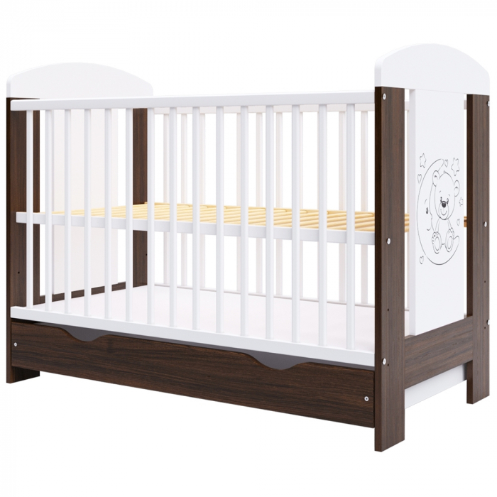 Patut copii din lemn Hubners Calisto Ursulet 120x60 cm maro cu sertar [1]