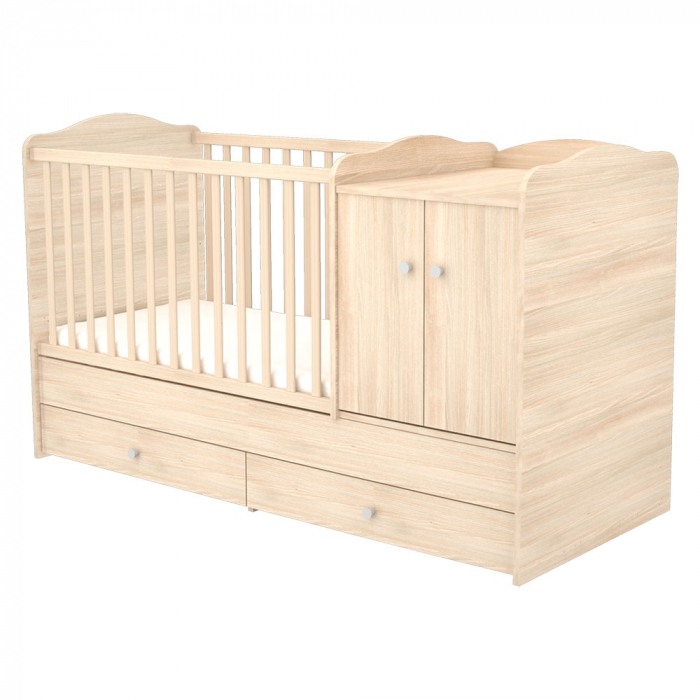 Patut copii transformabil din lemn cu 2 sertare Hubners Eva Maxi Kombi 120x70 cm natur [1]