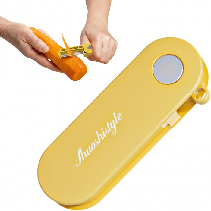 Peeler pentru Legume si Fructe, Flippy, 3.6 x 9.1 cm, Multifunctional, Curatator Pliabil, din ABS si Otel Inoxidabil, Galben [8]