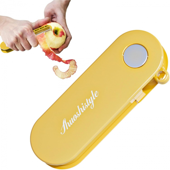 Peeler pentru Legume si Fructe, Flippy, 3.6 x 9.1 cm, Multifunctional, Curatator Pliabil, din ABS si Otel Inoxidabil, Galben [7]