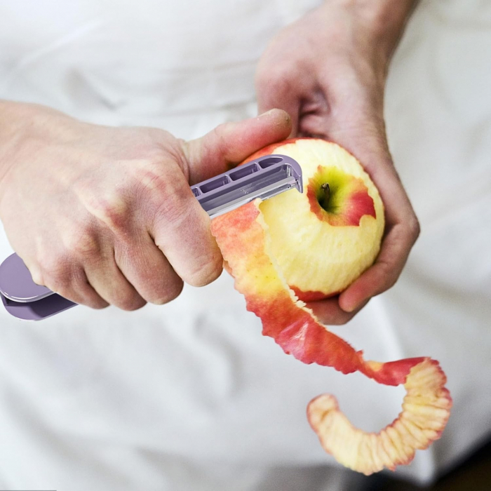 Peeler pentru Legume si Fructe, Flippy, 3.6 x 9.1 cm, Multifunctional, Curatator Pliabil, din ABS si Otel Inoxidabil, Mov [5]