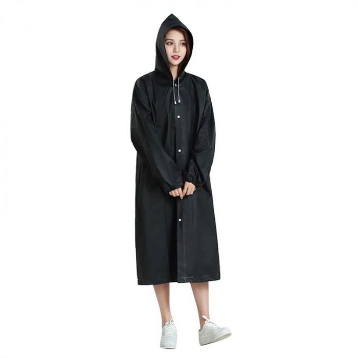 Pelerina de Ploaie, Flippy, pentru Adulti 150-180 cm, din EVA, Impermeabila, Rezistenta la Vant, Inchidere cu Capse, 140 g, Negru [1]