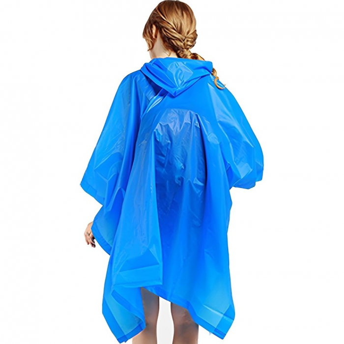 Pelerina de Ploaie, Flippy, pentru Adulti, EVA, Tip Poncho, Impermeabila, Rezistenta la Vant, Capse Laterale, 160 g, Albastru [2]