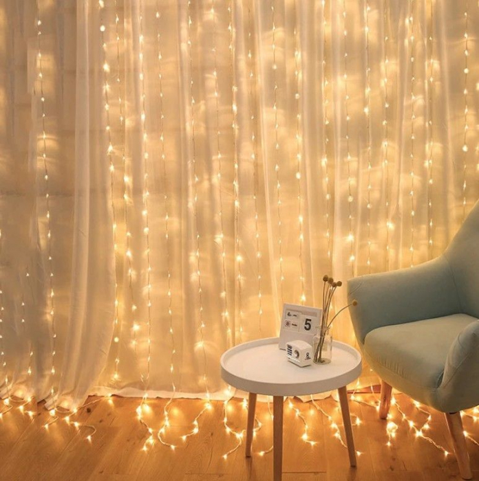 Perdea tip ploaie cu joc de lumini - alb cald, interconectabila, 264 led 3 m x 3 m [1]