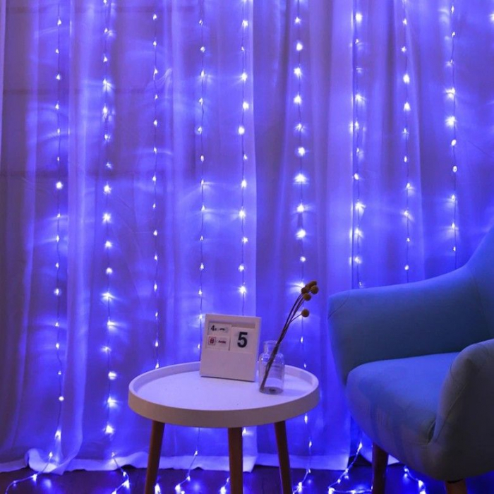 Perdea tip ploaie cu joc de lumini - albastru, interconectabila, 264 led 3 m x 3 m [1]