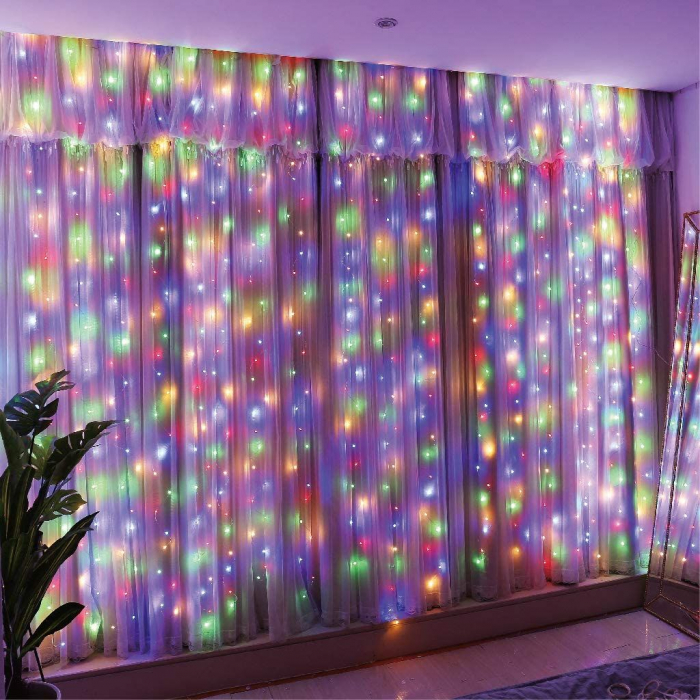 Perdea tip ploaie cu joc de lumini - multicolor, interconectabila, 264 led 3 m x 3 m [1]