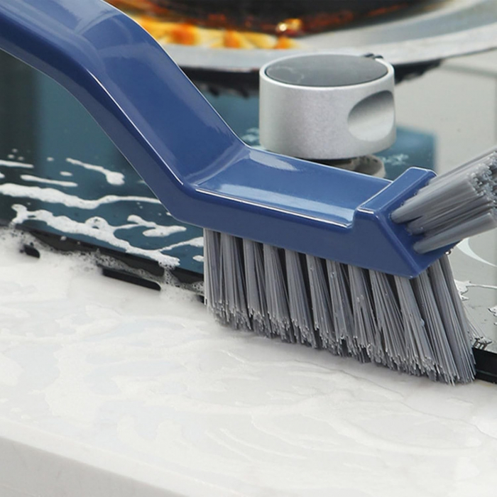 Perie 3in1 de Curatat Podele si Rosturi, Flippy, Lungime Maner 28 cm, Peri din PP, Otel si Plastic, Cleste pentru Scame si Par Inclus, Albastru [5]
