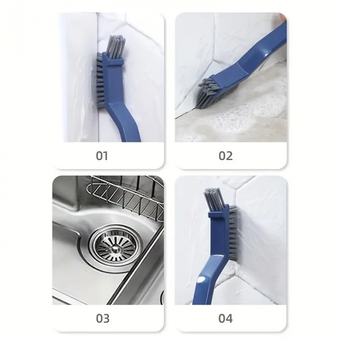 Perie 3in1 de Curatat Podele si Rosturi, Flippy, Lungime Maner 28 cm, Peri din PP, Otel si Plastic, Cleste pentru Scame si Par Inclus, Albastru [9]