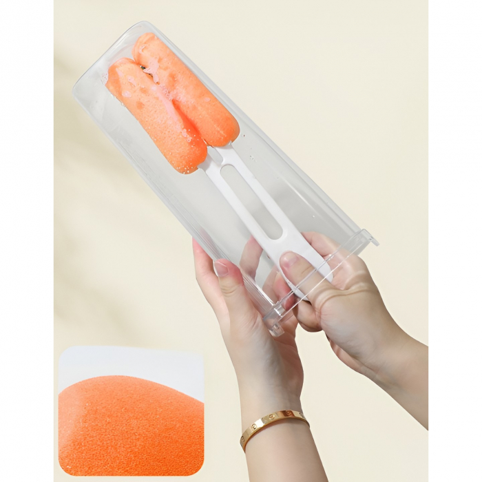 Perie de Curatat Pahare, Cani, Sticle, Flippy, cu Maner Lung si Burete, Accesorii pentru Spalarea Paielor si Capacelor, usor de Agatat, 27.5x11.4x6cm, Alb [4]