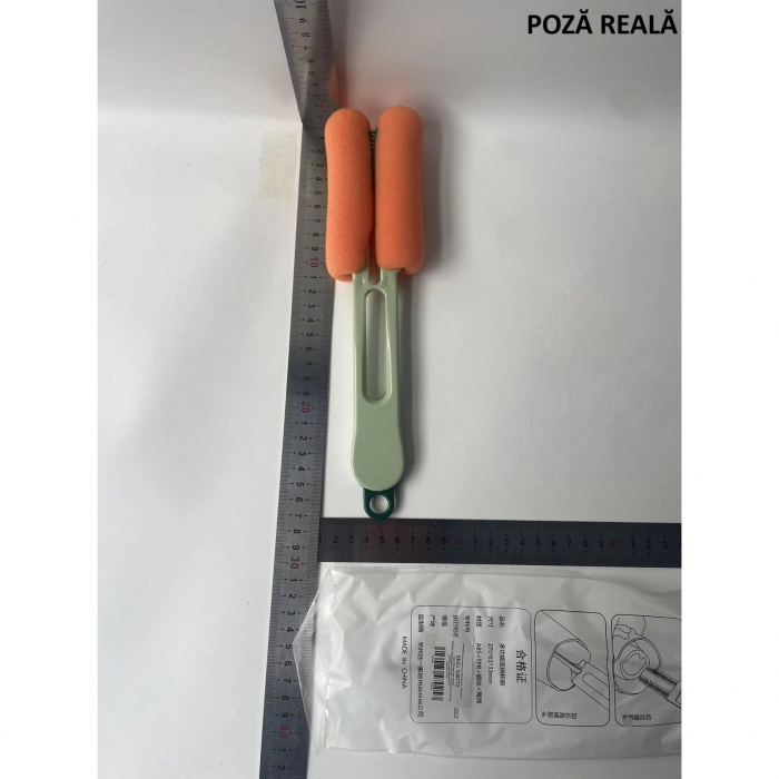 Perie de Curatat Pahare, Cani, Sticle, Flippy, cu Maner Lung si Burete, Accesorii pentru Spalarea Paielor si Capacelor, usor de Agatat, 27.5x11.4x6cm, Verde [2]