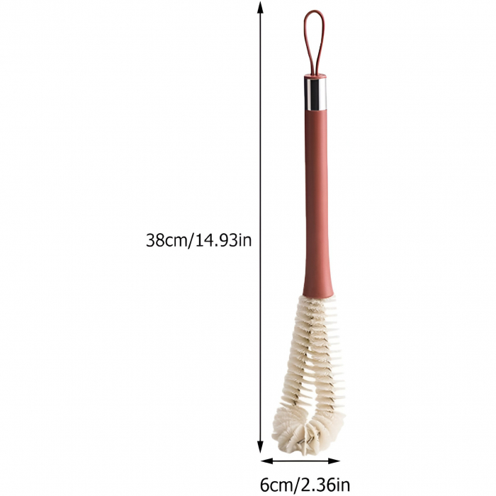 Perie de Curatat Pahare, Sticle, Biberoane, Flippy, cu Maner Lung, Uz Casnic, Silicon, Ergonomic, 3.9x5.4x38.5cm, Rosu [2]